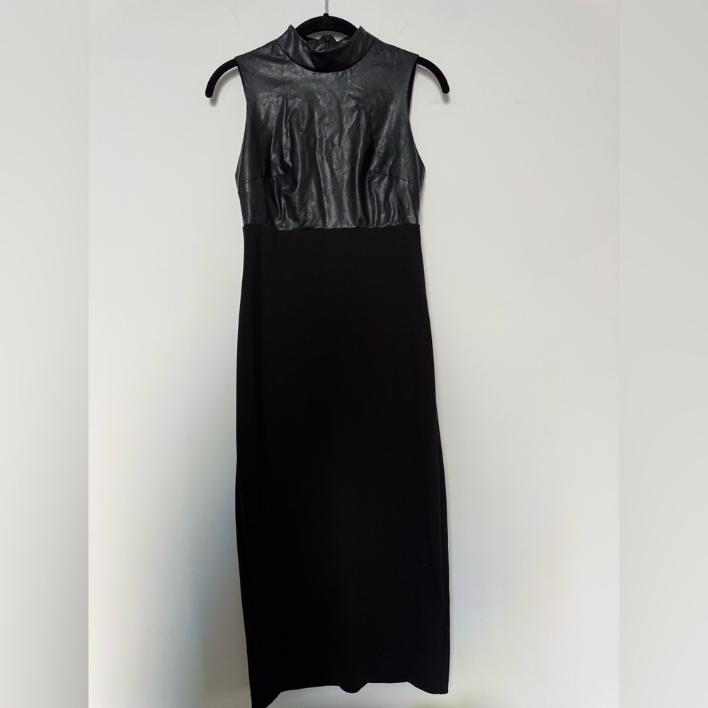 NWOT Express Black Faux Leather Midi Dress